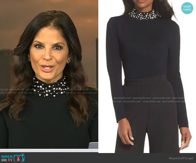 Eliza J Faux Pearl Embellished Mock Neck Sweater worn by Darlene Rodriguez on Today