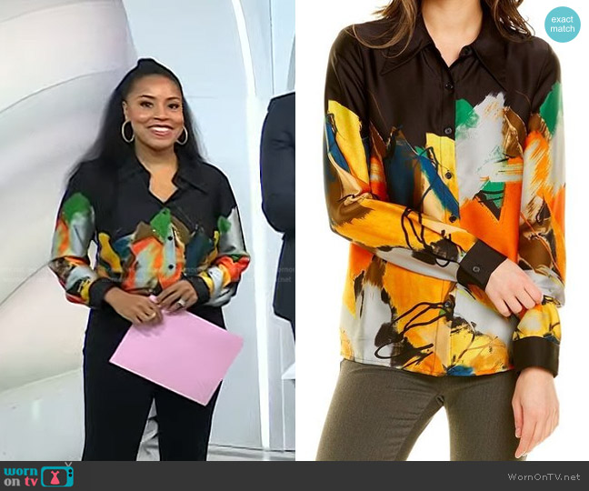 Gracia Colorful Painting Print Long Sleeve Shirt worn by Sheinelle Jones on Today