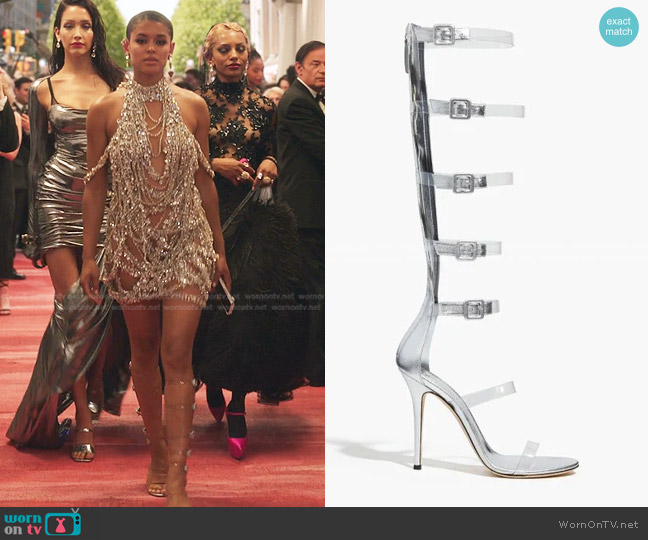 Giuseppe Zanotti Alien 115 Metallic Leather and PVC Sandals worn by Julien Calloway (Jordan Alexander) on Gossip Girl