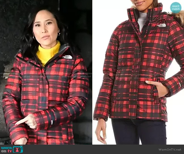 The North Face Gotham Zip Front Plaid Puffer Jacket worn by Vicky Nguyen on Today