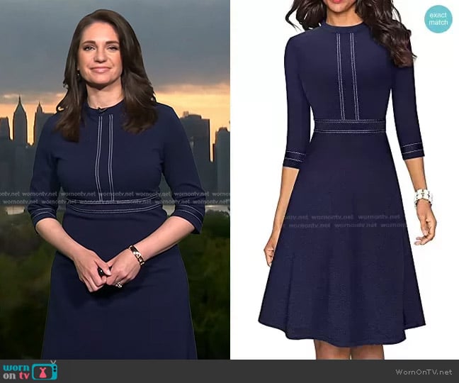 Homeyee Crew Neck 3/4 Sleeve Aline Dress in Dark Blue worn by Maria Larosa on Today