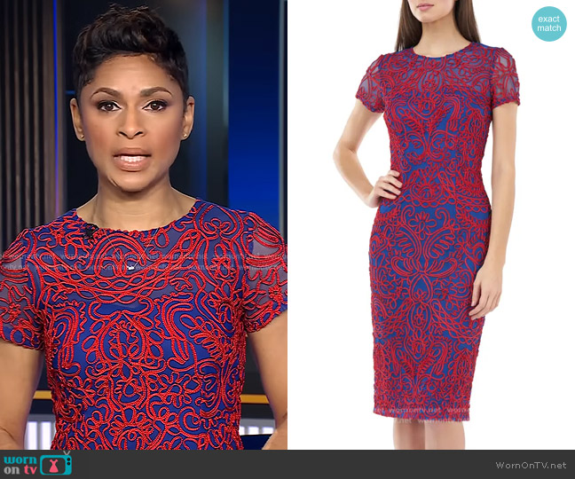 JS Collections Soutache Chiffon Cocktail Dress worn by Jericka Duncan on CBS Evening News