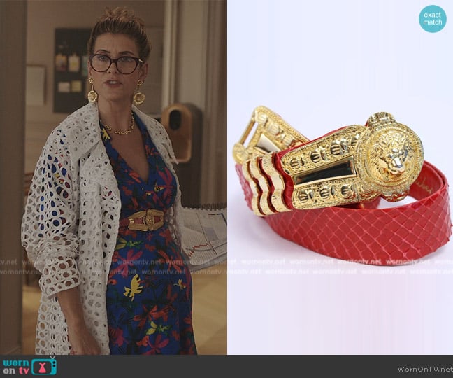 Judith Leiber Snakeskin Lion Belt worn by Madeline Wheeler (Kate Walsh) on Emily in Paris