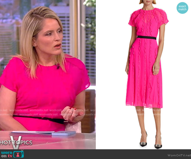 Jason Wu Lattice Ruffle Crinkle Chiffon Midi Day Dress worn by Sara Haines on The View