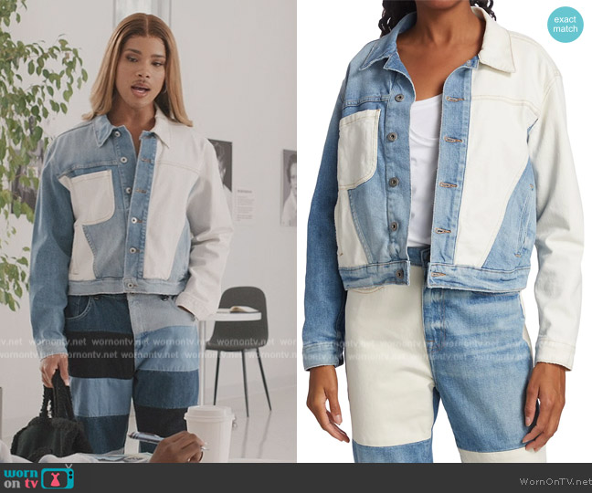 Jonathan Simkhai Emma Colorblock Denim Jacket worn by Nathanial Hardin (Rhoyle Ivy King) on All American Homecoming