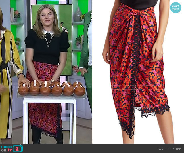 Derek Lam 10 Crosby Liona Lace-Trimmed Faux-Wrap Skirt worn by Jenna Bush Hager on Today