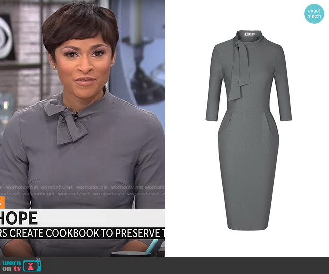 MUXXN 1950s Classic Vintage Tie Neck Formal Cocktail Dress with Pocket worn by Jericka Duncan on CBS Mornings