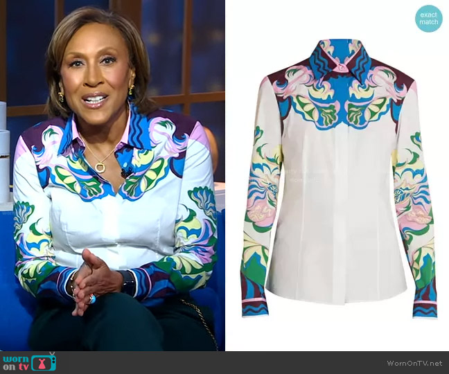 Emilio Pucci Manu-Print Stretch-Cotton Shirt worn by Robin Roberts on Good Morning America