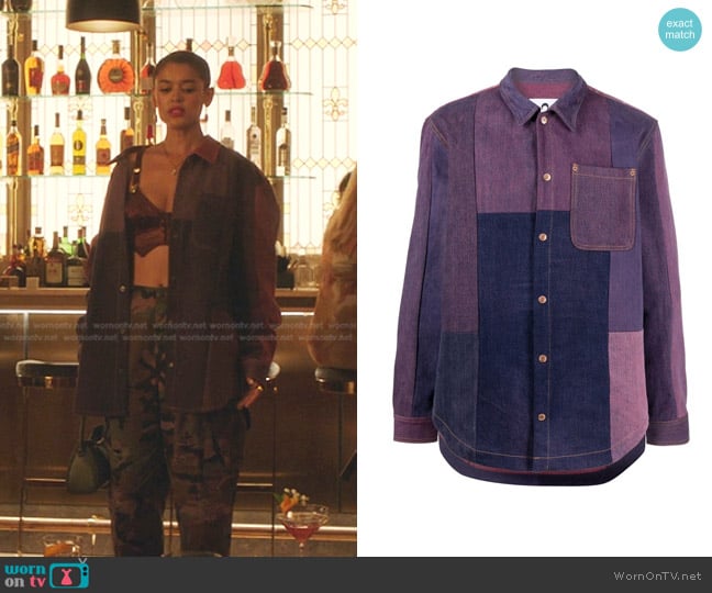 Marine Serre Patchwork Oversized Denim Shirt worn by Julien Calloway (Jordan Alexander) on Gossip Girl