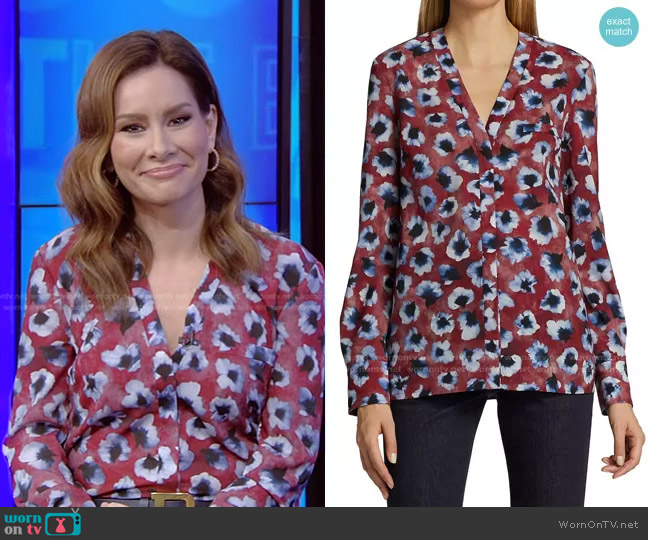 Altuzarra Martalas Floral-Print Top worn by Rebecca Jarvis on Live with Kelly and Mark