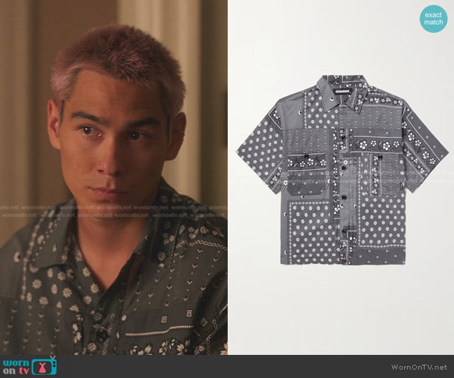 Neighborhood Chopped Bandana-Print Cotton Shirt worn by  Akeno Menzies (Evan Mock) on Gossip Girl