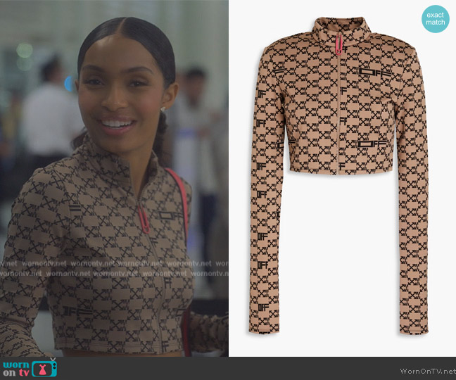 Off-White Monogram zip-front track top worn by Zoey Johnson (Yara Shahidi) on Grown-ish