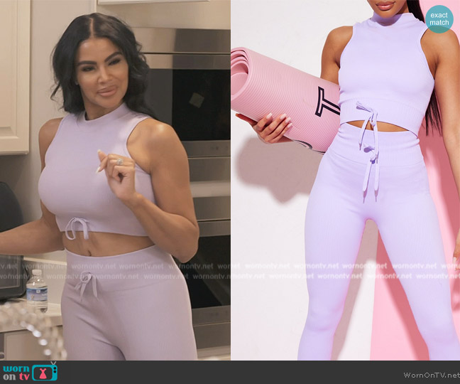 Pretty Little Thing Lilac Sport Seamless Drawstring Crop Top worn by Mia Thornton on The Real Housewives of Potomac
