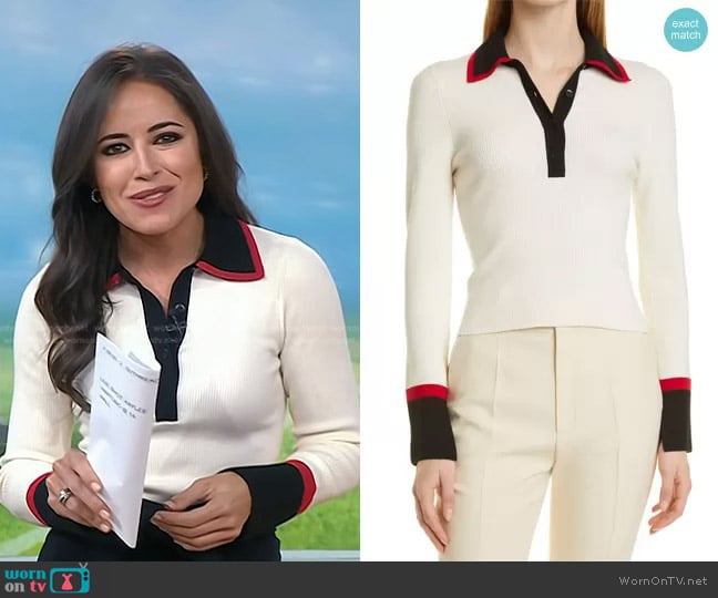 Alice + Olivia Pia Ribbed Wool Blend Polo Sweater worn by Kaylee Hartung on Today