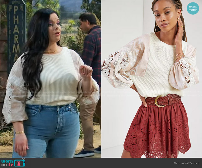 Pilcro Martine Peasant-Sleeve Sweater worn by Lou Hockhauser (Miranda May) on Bunkd