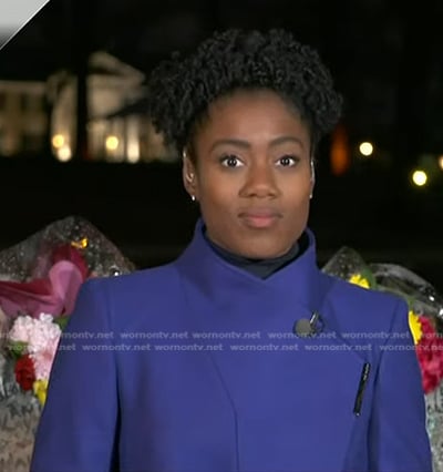 Priscilla Thompson’s blue wrap coat on Today