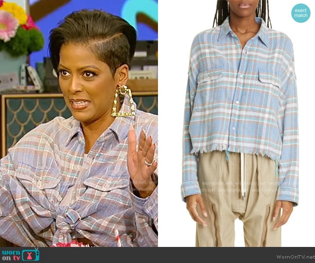 R13 Plaid Cotton Flannel Crop Work Shirt worn by Tamron Hall on Tamron Hall Show