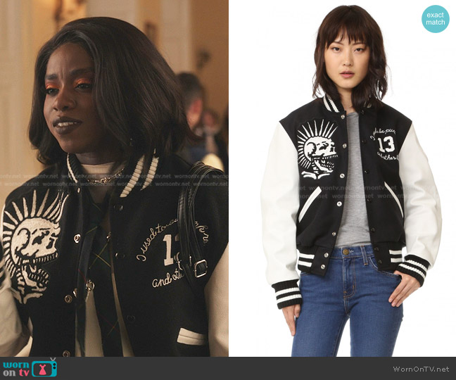 R13 Vintage Varsity Jacket worn by Shan (Grace Duah) on Gossip Girl