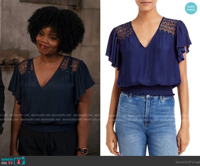 Ramy Brook Mia Beaded Crochet Inset Top worn by Amara Patterson (Kelly Jenrette) on All American Homecoming
