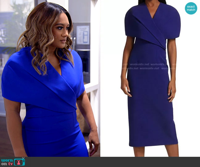 Safiyaa Pleated Wrap Bodice Midi Dress worn by Fatima (Crystal Hayslett) on Tyler Perrys Sistas