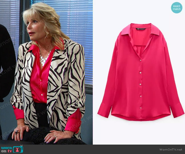 Zara Satin Effect Shirt in Fuchsia worn by Bonnie Lockhart (Judi Evans) on Days of our Lives