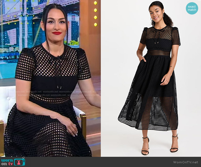 Self Portrait Black Grid Lace Midi Dress worn by Nikki Bella on Good Morning America