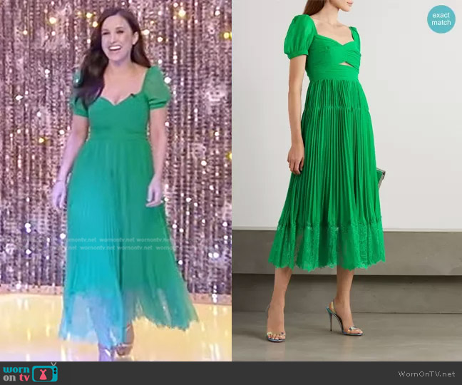 Self Portrait Corded Lace-Trimmed Pleated Chiffon Midi Dress worn by Lacey Chaberts on Tamron Hall Show