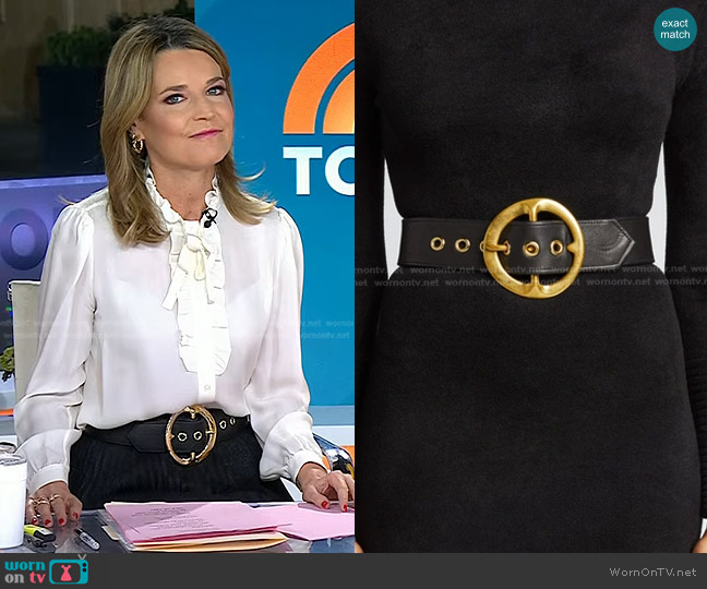 Sergio Hudson Signature Buckle Leather Belt worn by Savannah Guthrie on Today