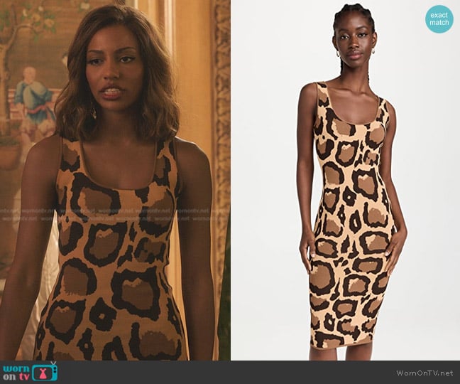 Sergio Hudson Tank Midi Dress in Abstract Animal Print worn by Monet de Haan (Savannah Lee Smith) on Gossip Girl
