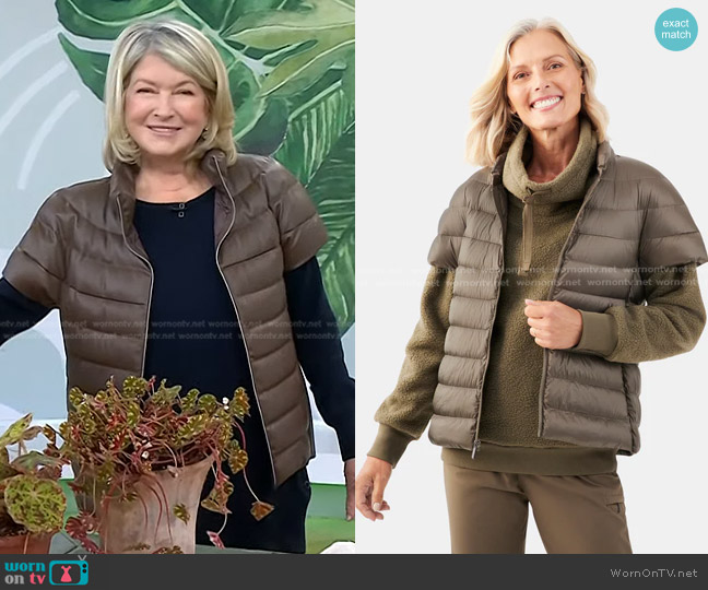 Martha Stewart Short Sleeve Quilted Down Puffer Vest in Turtle worn by Martha Stewart on Today