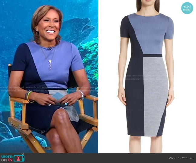 St. John Collection Slanted Colorblock Milano Knit Sheath Dress worn by Robin Roberts on Good Morning America