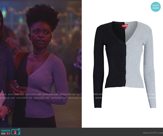Staud Cargo Color Block Rib Knit Cardigan worn by Tasha Rivers (Zuri Reed) on National Treasure: Edge of History