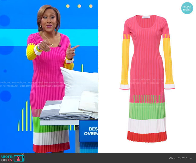 Prabal Gurung Striped Ribbed-Knit Midi Dress worn by Robin Roberts on Good Morning America