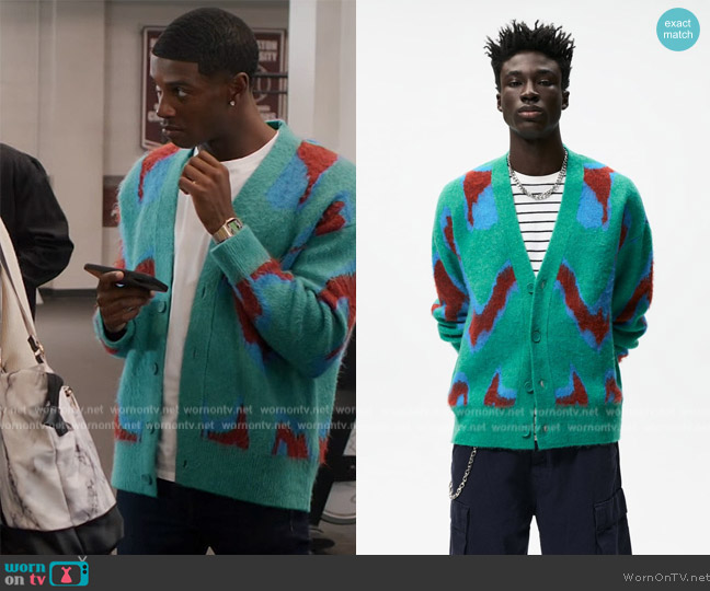 Zara Abstract Jacquard Cardigan worn by Orlando Johnson (Martin Bobb-Semple) on All American Homecoming