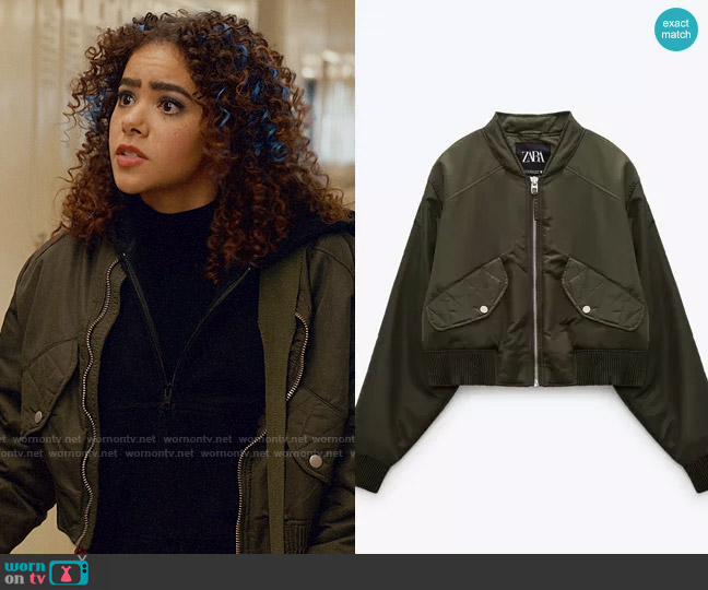 Zara Cropped Water Repellant Bomber worn by Ginny Miller (Antonia Gentry) on Ginny & Georgia