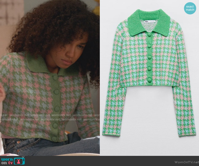 Houndstooth Knit Cardigan worn by (Jordyn Curet) on Home Economics