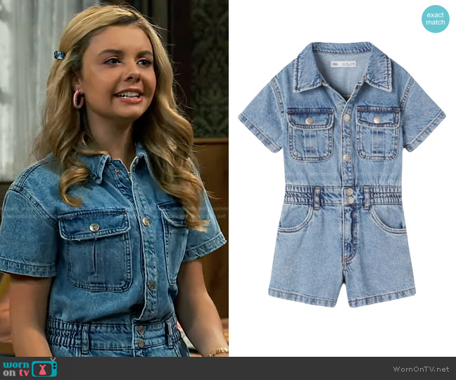 Zara Kids Denim Worker Jumpsuit worn by Destiny Baker (Mallory James Mahoney) on Bunkd