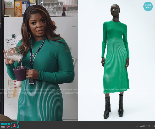 Zara Pleated Knit Midi Dress worn by Ava Coleman (Janelle James) on Abbott Elementary