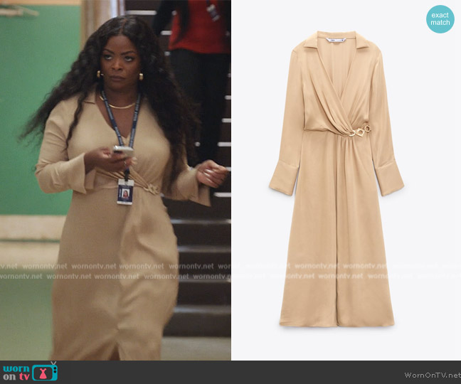 Zara Satin Effect Midi Dress worn by Ava Coleman (Janelle James) on Abbott Elementary