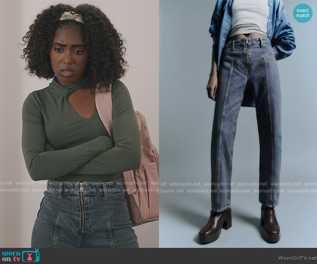 Zara TRF Seamed Straight Jeans worn by (Heather Lynn Harris) on All American Homecoming