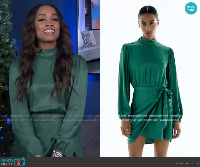 Zara Mock Neck Satin Effect Dress worn by Rachel Lindsay on Extra
