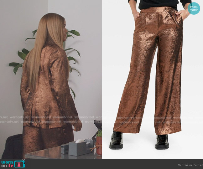 A New Day High-Rise Metallic Wide Leg Pants worn by Nathanial Hardin (Rhoyle Ivy King) on All American Homecoming