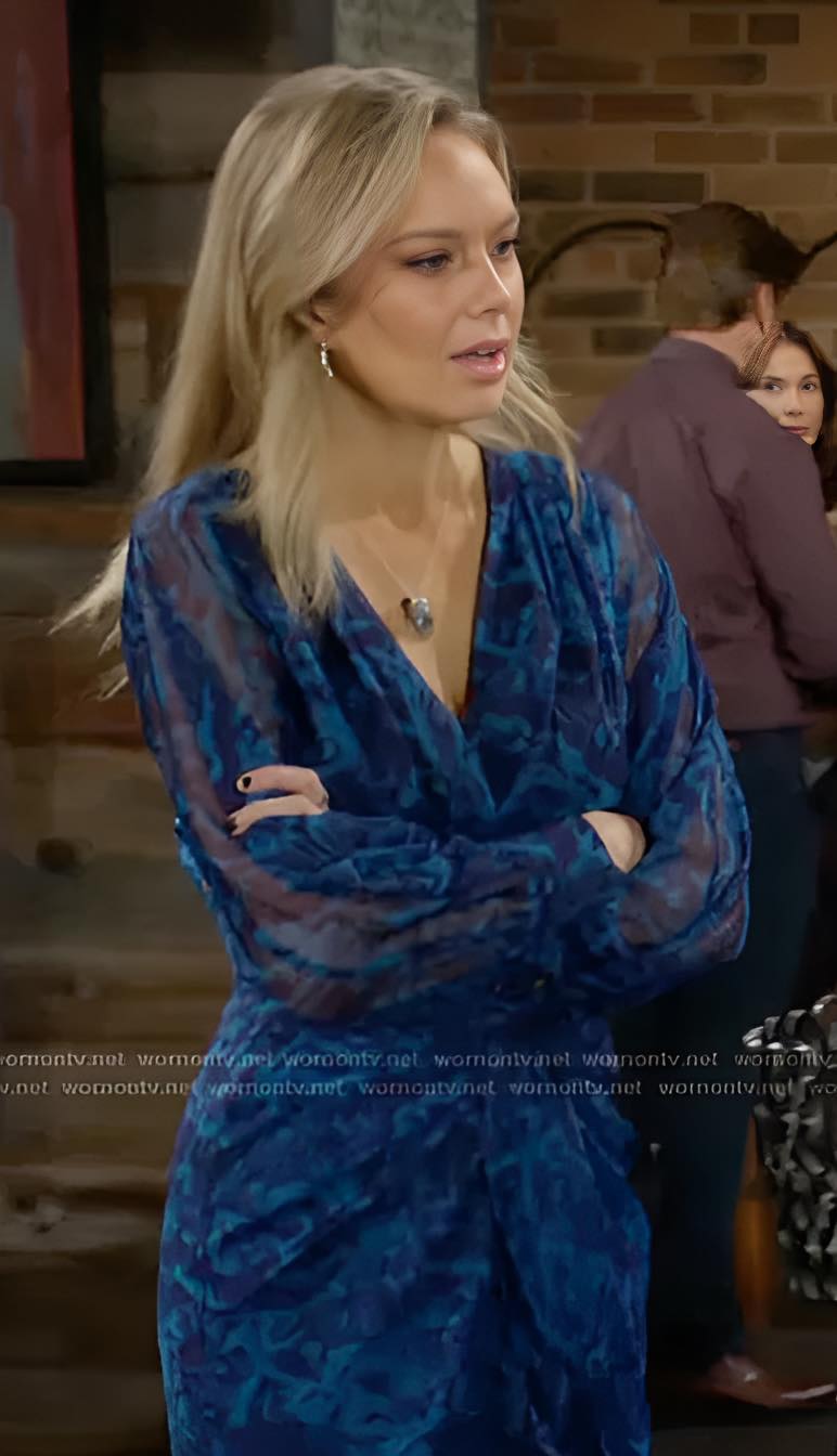 Abby’s blue printed dress on The Young and the Restless