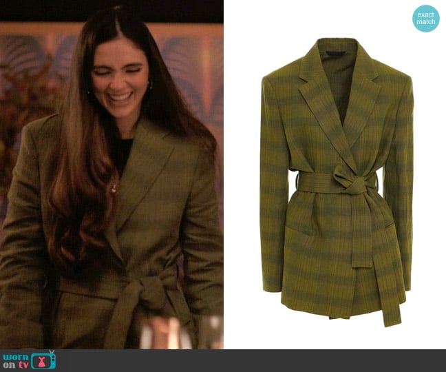 Acne Studios Belted checked linen-blend blazer worn by Dani Nunez (Arienne Mandi) on The L Word Generation Q
