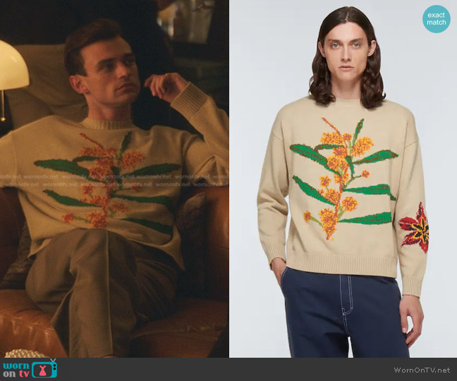 Adish x Small Talk Studio Jacquard sweater worn by Maximus Wolfe (Thomas Doherty) on Gossip Girl