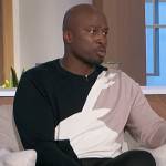Akbar’s colorblock knit sweater on The Talk