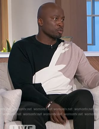 Akbar’s colorblock knit sweater on The Talk
