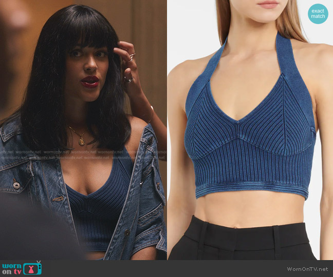 Alaia Denim Knit Crop Top worn by Julien Calloway (Jordan Alexander) on Gossip Girl