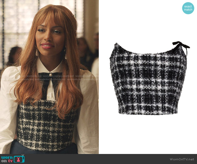 Alessandra Rich Tweed Corset Top worn by Monet de Haan (Savannah Lee Smith) on Gossip Girl