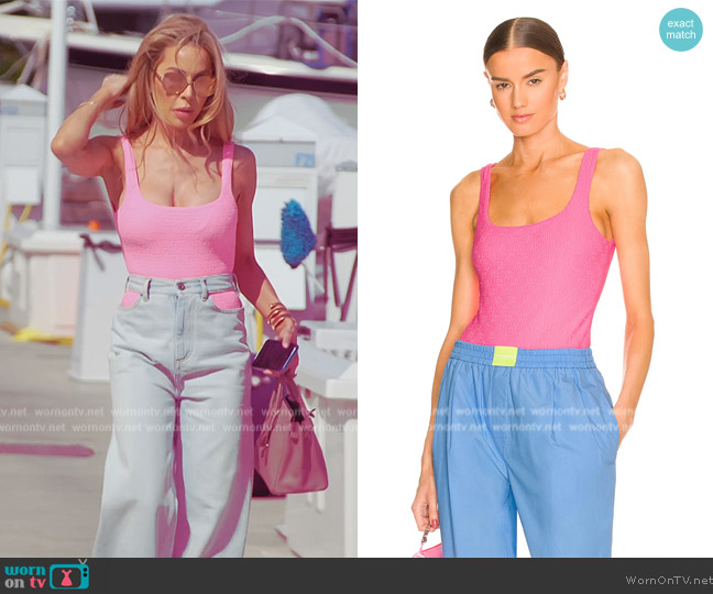 Alexander Wang Bodysuit in Neon Bubblegum worn by Lisa Hochstein (Lisa Hochstein) on The Real Housewives of Miami